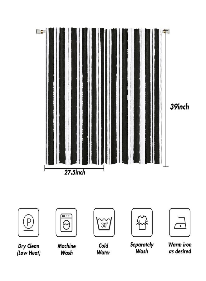 Kikiry Black White Kitchen Curtains Mini 27.5''W x 39''L Striped Boho Modern Dark Gothic Western Cool Pinstripe Lines Pattern Simple Short Small Cafe Room Window Drapes Treatment Tiers Fabric 1 Pair - Image 4